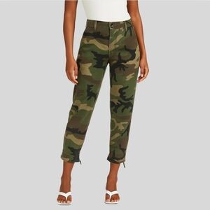 Revolve Trave Dakota Pants Women's Size 28 Green Camo Cropped Relaxed Fit USA